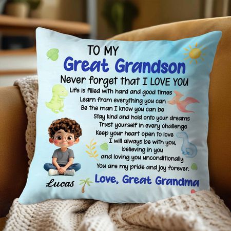 Never Forget That I LOVE YOU, Boy, Sun, Butterflies - Personalized Custom Pillow, Insert Included